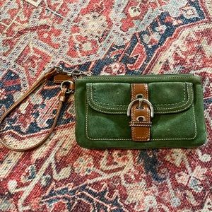 Coach green suede wristlet